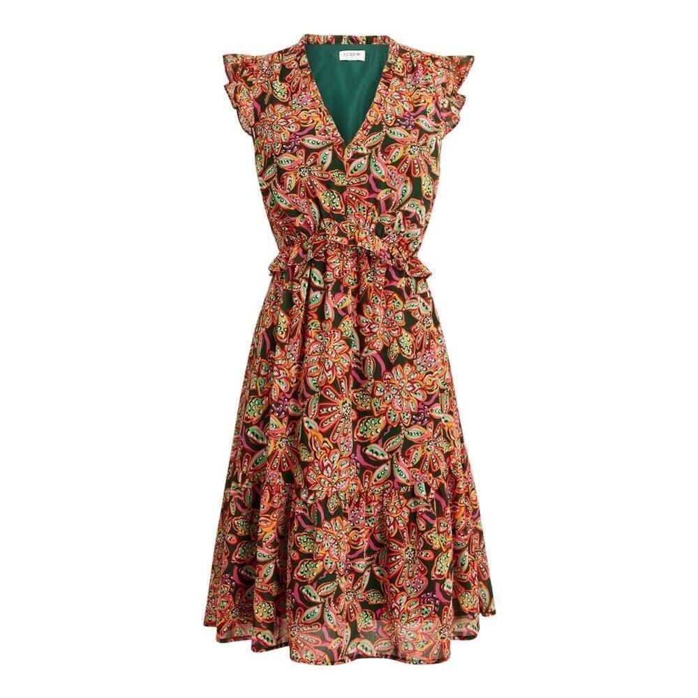 J Crew Floral Ruffle V Neck Mini Dress Sz 6